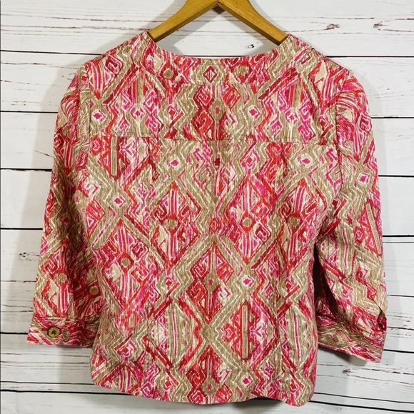 Charter Club Womens Sz M Mediu Jacket Coat Blazer Pink Floral Print Buttons - Picture 2 of 8